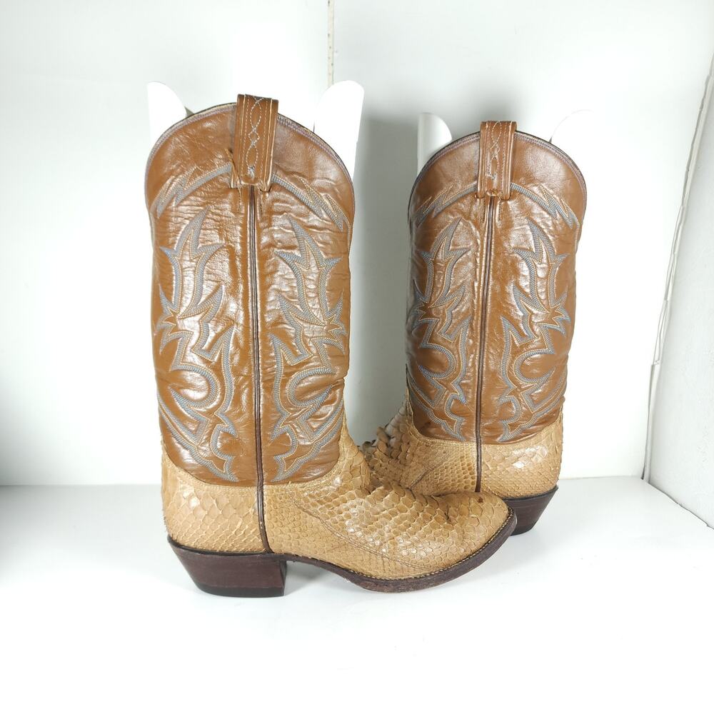 Tony Lama Men's US 8,5D Brown Python Snake Skin Exotic Western Cowgirl Boots - Picture 7 of 16